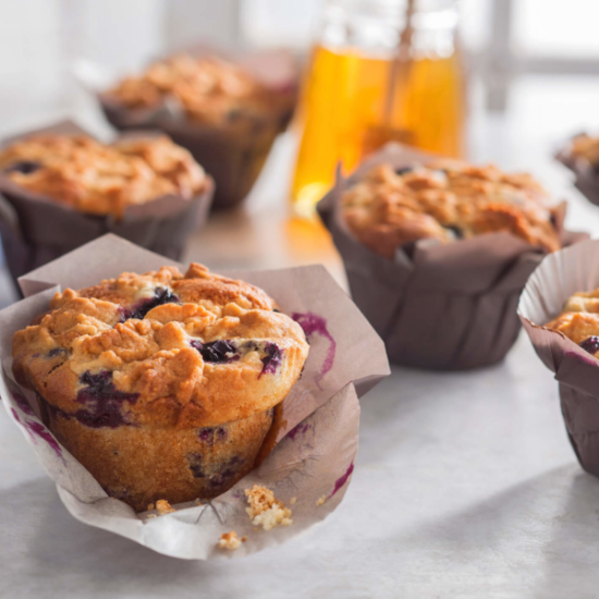 Blueberry Muffins with Salted Honey Crumble