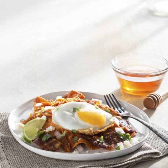 Chilaquiles with Honeyed Bacon & Sunny Side Up Eggs