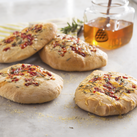 Honey Garlic Focaccia with Rosemary and Roasted Peppers