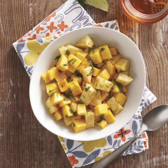 Pineapple Mango Salad with Chili Honey Syrup and Mint