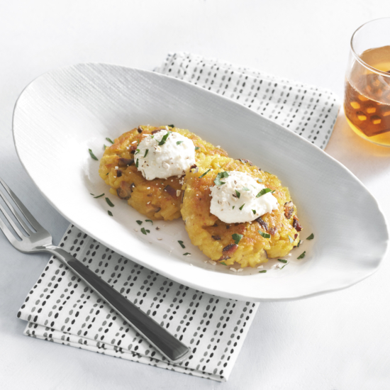 Porcini and Saffron Risotto Cakes with Honey Ricotta