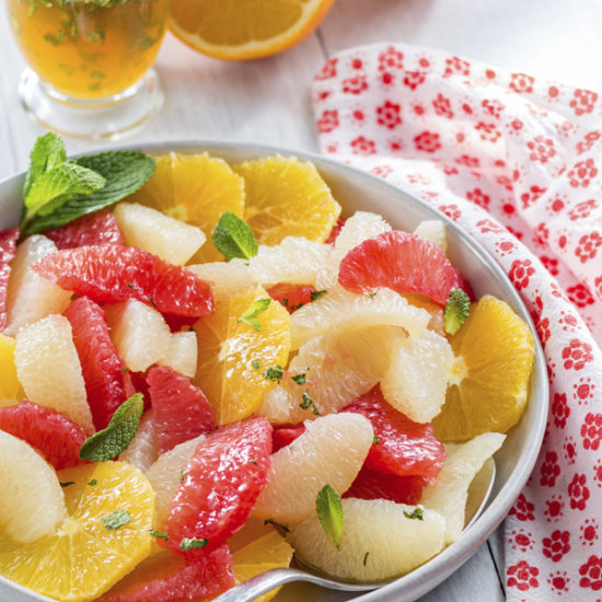 Citrus Fruit Salad with Honey Mint Lime Syrup