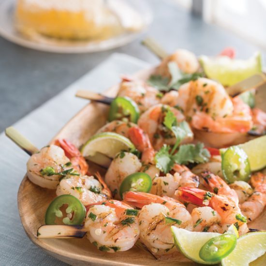 Grilled Honey, Lime and Cumin Marinated Shrimp