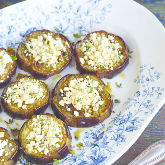 Roasted Eggplant with Feta and Honey Drizzle