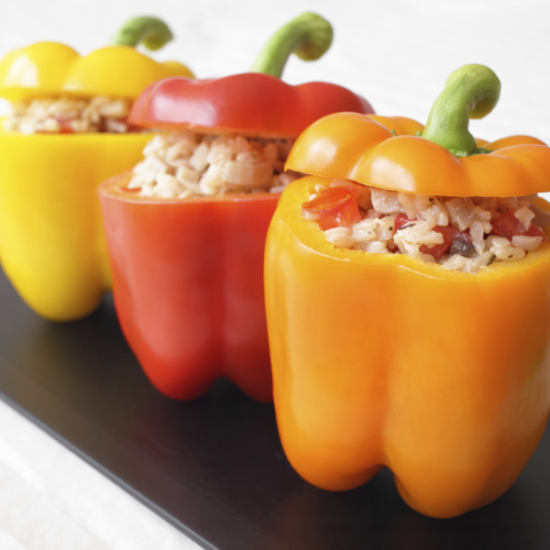 Stuffed Red Pepper with Red Quinoa, Chickpeas & Butternut Squash